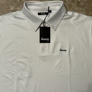 Breezy Polo Shirt Mens Large White Short Sleeve Solid Performance Stretch NEW